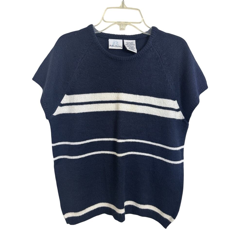 Y2K Bobbie Brooks Nautical Navy White Striped Short Sleeve Boxy Top Small